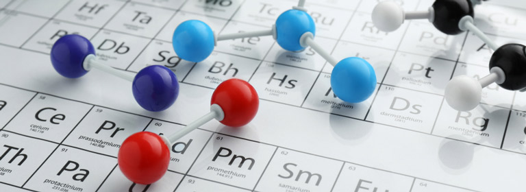 Periodic table with models of elements