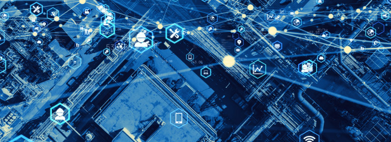 overhead view of circuits with digital representation of nodes and connections