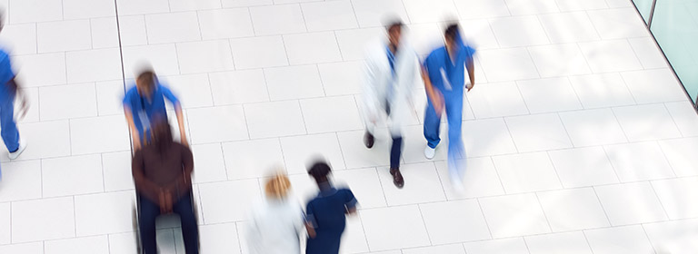 aerial view of health workers walking